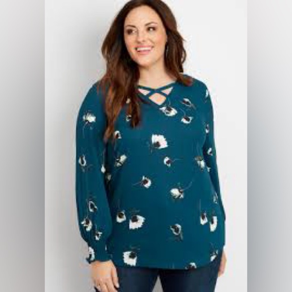 Maurice’s Teal Blue Floral Blouse- XL